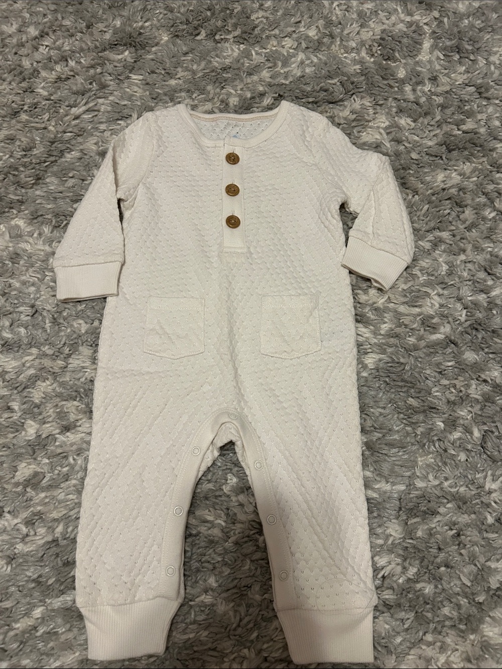 cloud island Cream Quilted Footie with Wooden Buttons